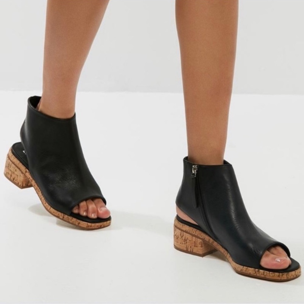 Miista Lucina Open Toe Leather Bootie Cork Heel Size 36 (US 6)
